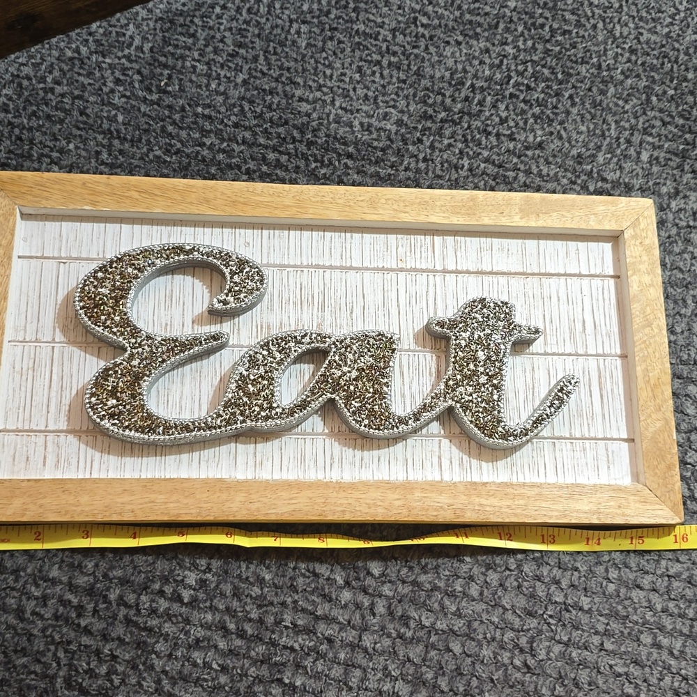 Beaded And Glitter "Eat"Wall Decor Farmhouse Kitchen Sign Wood Frame Rustic Glam - Picture 7 of 7